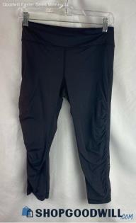 Lululemon Women's Black Cropped Mesh Side Striped Leggings - Sz 6