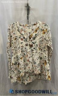 Anthropologie Women's Beige Floral Print Blouse - Sz XS