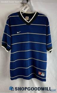 Nike Men's Blue/White Striped Active V Neck T-Shirt - Sz M