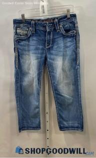 Rock Revival Women's Weathered Blue Medium Washed Cropped Jeans - Sz 28