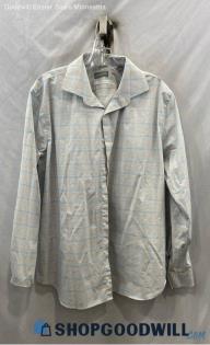 Michael Kors Men's Gray/Blue Plaid Long Sleeve Button Down Shirt - Sz 17.5x34/35