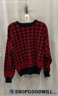 Boundary Waters Women's Red/Black Checkered Knit Sweater Sz M