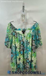 Lane Bryant Women's Blue/Green Sheer Pattern Blouse - Sz 26