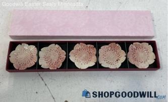 Unlabeled Pink Ceramic Set Of 5 Mini Plate Chopstick Holders