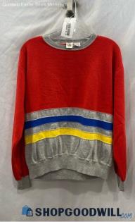 SIM Men's VTG Red/Gray Knit Crewneck Lightweight Sweater - Sz L