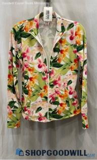 Tommy Bahama Women's Green/Pink Floral Full Zip Sweater - Sz XS