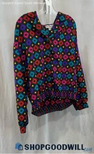 Eva Laurel Women's Multicolor Geometric Diamond Long Sleeve - Sz 16