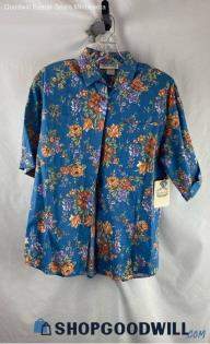 NWT Hunter's Glen Women's VTG Blue/Orange Floral Button Up Shirt Sz M