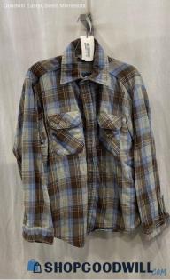 Mr.Leggs Men's Blue/Brown Plaid Button Up Shirt Sz L