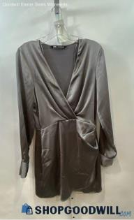 Zara Women's Silver Wrap Silk Dress - Sz M