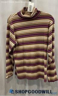 Bobbie Brooks Women's Purple/Tan Stripe Turtle Neck Sweater - Sz L