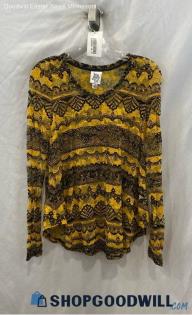 Ivy Jane Women's VTG Black/Yellow Sheer Lace Long Sleeve - Sz XS