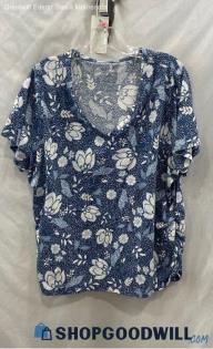 Lane Bryant Women's Blue Floral Print T-shirt - Sz 22