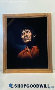 Derk Hansen Signed Original 24x30" Black Felt Gaucho Cowboy Framed Painting PU