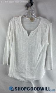 Lucky Brand Women's White Geo Pattern V Neck Long Sleeve Shirt - Sz M