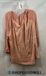 Chico's Women's Light Pink Gauze Textured Front EmbroideredbShirt - Sz XL