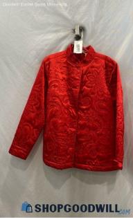 Classic Elements Women's VTG Red Satin Textured Button Up Blazer - Sz L