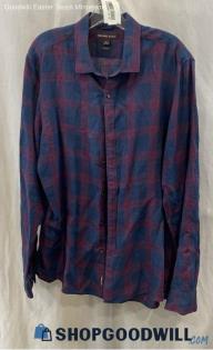 Michael Kors Men's Pink/Navy Plaid Button Up Shirt - Sz XL