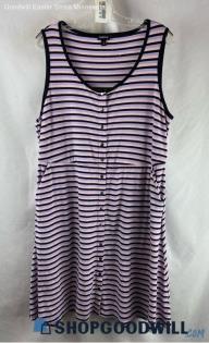 Torrid Women's Pink/Purple/Black Striped Snap Button Up Tank Top - Sz 1X