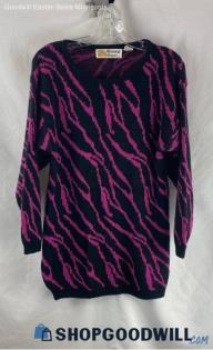 Bristol Court Women's VTG Black/Pink Zebra Pattern Sweater - Sz M