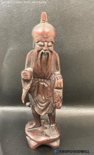 San Francisco Chinatown Wood Carved Elderly Chinese Fisherman Figurine