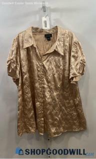 Lane Bryant Women's Rose Gold Embroidered Button Up Satin Sleepwear Top sz 26/28