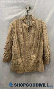 Chico's Women's Beige Alligator Skin Pattern Light Zip Up Sweatshirt - Sz 3