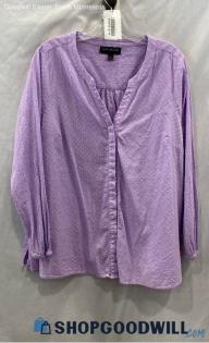 Lane Bryant Women's Lavender Texture Polka Dot Long Sleeve Button Up Shirt Sz 16