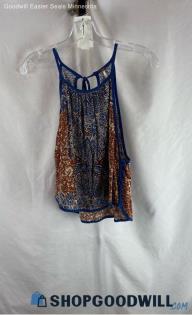 Free People Women's Blue/Brown Rayon Tank Top - Sz S