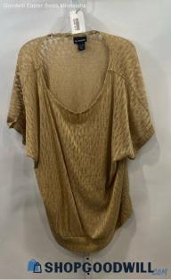 Lane Bryant Women's Metallic Gold Patterned Sheer Elbow Sleeve Blouse - Sz 22/24