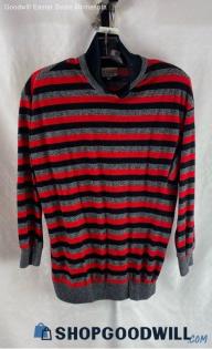 Cristina's Women's VTG Red/Gray Striped Collared Sweater - Sz M