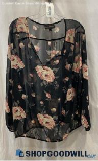 Lane Bryant Women's Black Floral Sheer Blouse - Sz 14