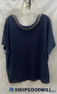 Chico's Women's Blue W Bedazzled Collar T-shirt - Sz 3