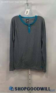 The North Face Men's Gray/Blue 1/4 Button Lightweight Long Sleeve Shirt - Sz M