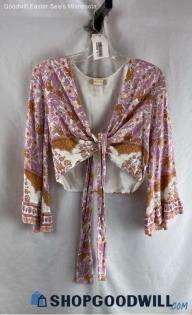 Altar'd State Women's Pink/Orange Floral Rayon Shirt - Sz M