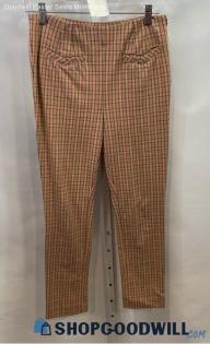 Anthropologie Women's Pink/Tan Plaid Pull On Ankle Pants - Sz 2