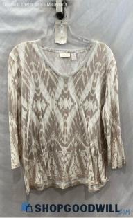 Chico's Women's Tan/White Design Print Blouse - Sz XL