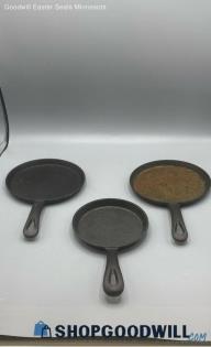 3pc Unbranded Small Mini 5" Cast Iron Shallow Skillets Frying Pans