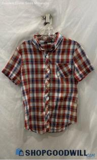 DeeCee Women's Red/Navy Plaid Pattern Button Up Shirt - Sz 12