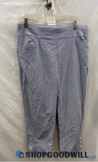 Chico's Women's Blue/White Gingham Pattern Chino Pant - Sz 10