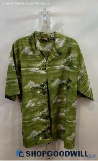 ODO Men's VTG Green/White Palm Tree Patterned Button Up Shirt - Sz L