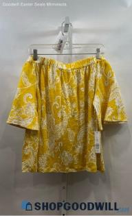 Chico's Women's Off the Shoulder Yellow & White Blouse - Sz L