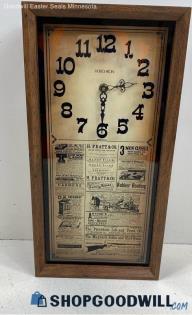 Vintage Verichron Glass Newspaper Advertising Wooden 19.5" Tall Wall Clock