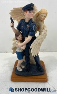 Blue Hats Of Bravery Shield Of An Angel Figurine Sculpture Vintage 2000 Vanmark