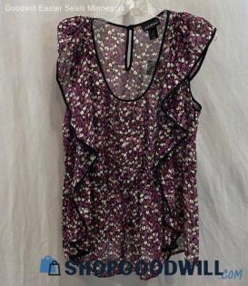 Lane Bryant Women's Purple/White Floral Sheer Blouse - Sz 16