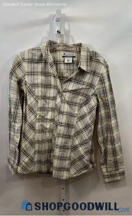 Columbia Women's Taupe/Gray Plaid Button Up Shirt - Sz M