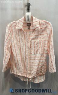 Chico's Women's Pink/White Textured Striped Front Tie Button Up Shirt - Sz 12