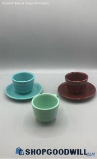 5PC HLC Fiesta Turquoise And Burgundy Teacup/coffee & Saucers Kitchenware Decor