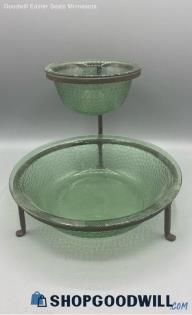 Green Pebblestone Chip And Dip Bowls On Metal Stand