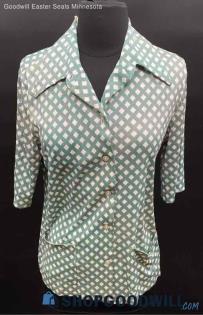 Alex Colman Green & White patterned SS Shirt - Sz OS